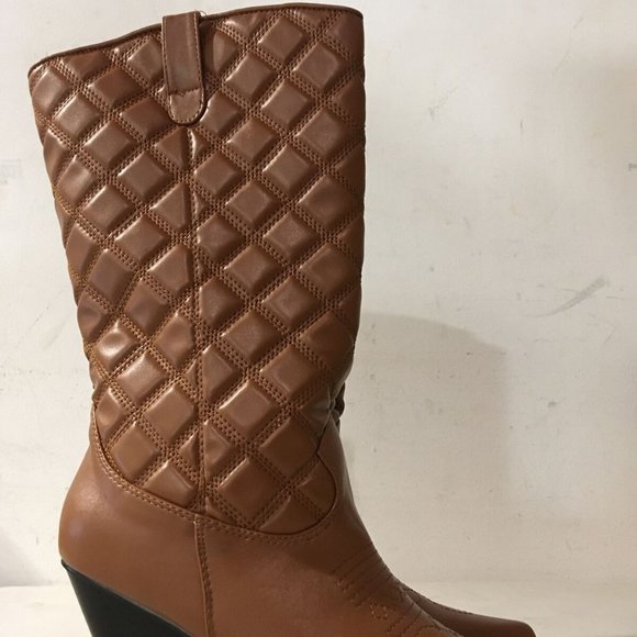 NWT CAPE ROBBIN BELASIMO QUILTED WESTERN POINTY TOE TAN BOOTS 7.5 - Picture 11 of 12